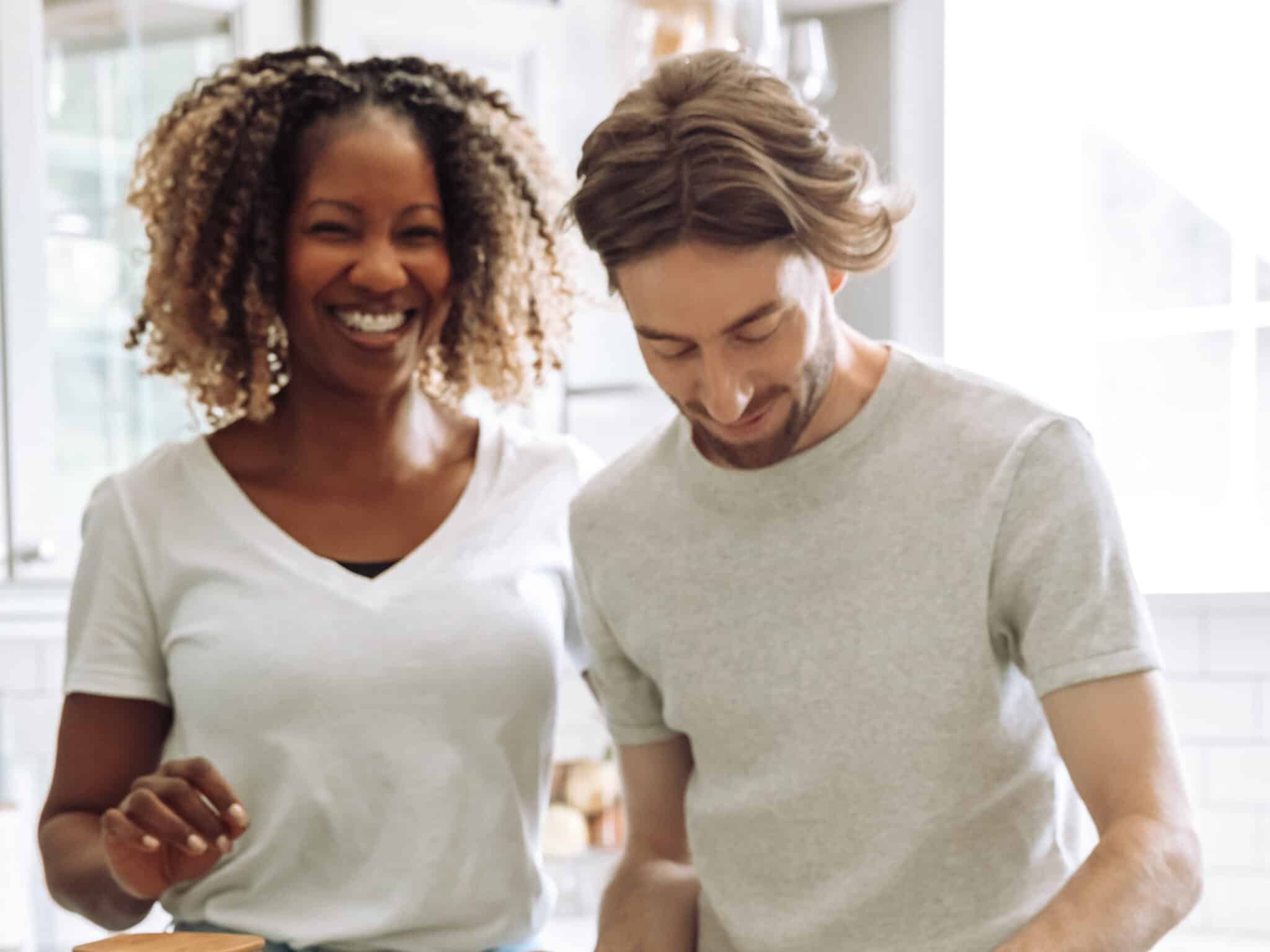 a happy couple in the kitchen